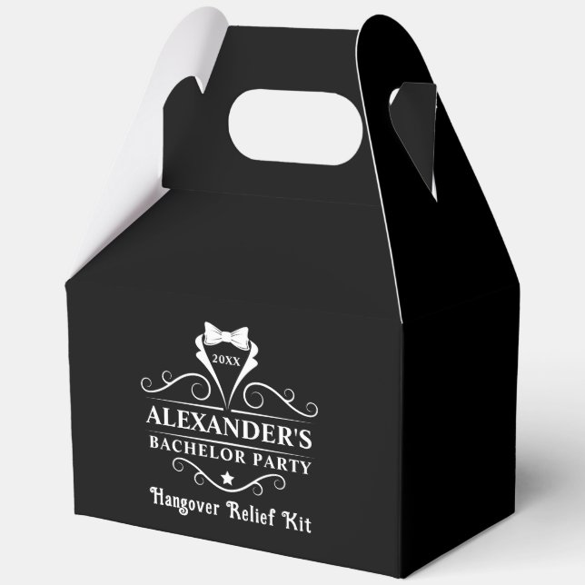 Bachelor Party Tuxedo Tie Hangover Black Favour Box (Front)