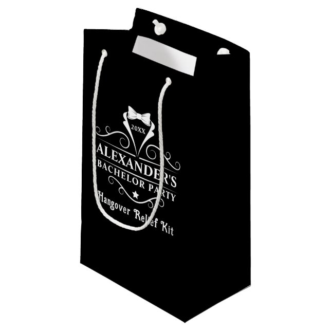 Bachelor Party Tuxedo Tie Hangover Black Small Gift Bag (Front Angled)