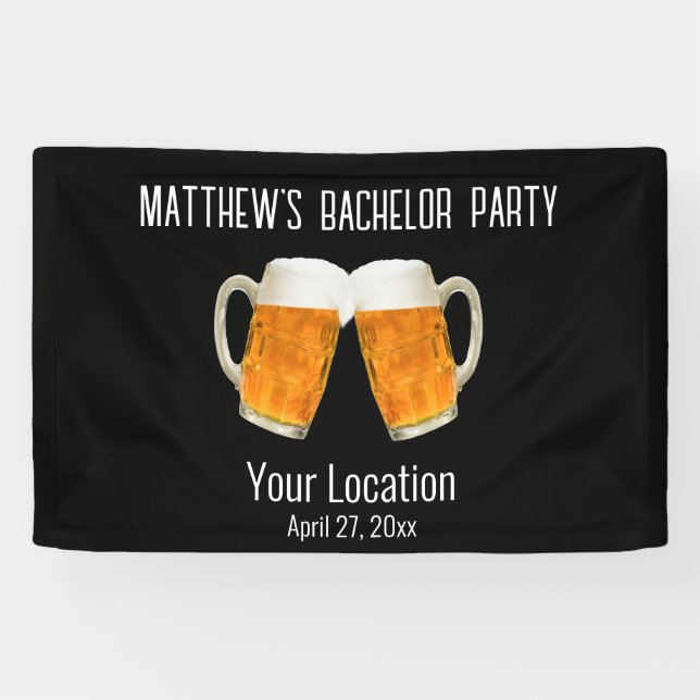 Bachelor Party Wedding Beer Cheers Black Banner (Horizontal)