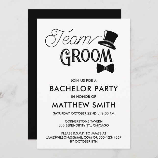 Bachelor Party Wedding Team Groom Invitation (Front/Back)