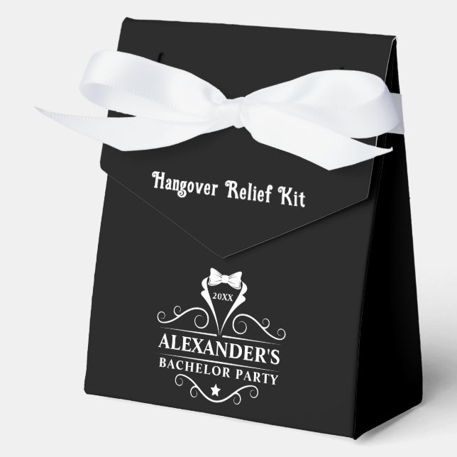 Bachelor Party White Tuxedo Tie Hangover Black Favour Box (Front)