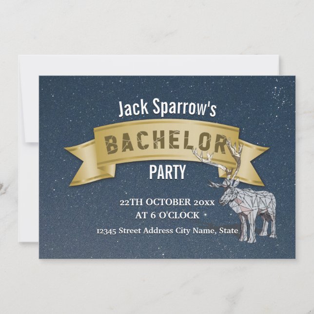 Bachelor Stag Party Gold Ribbon Starry Invitations (Front)