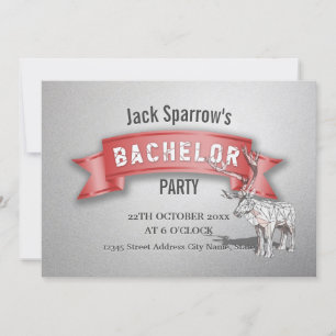 Bachelor Stag Party Red Ribbon & Silver Invitation