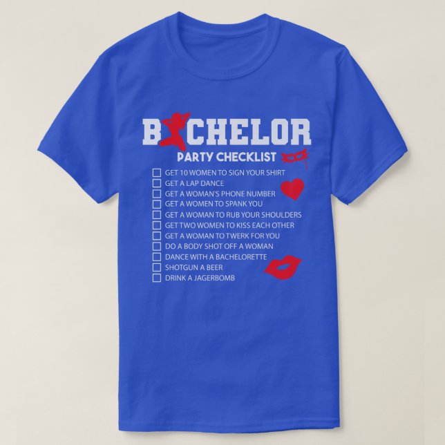 Bachelor Supplies Party Checklist Groom Groomsmen  T-Shirt (Design Front)