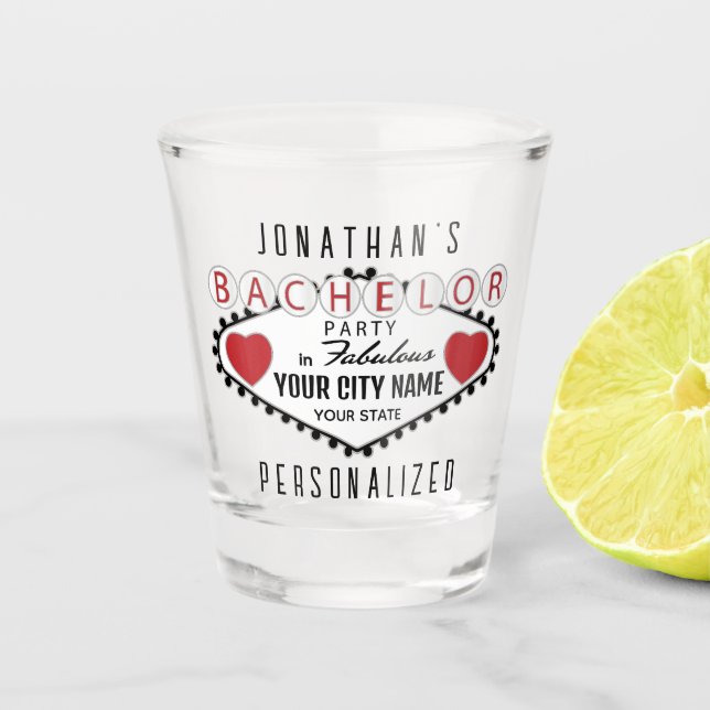 Bachelor - Vegas Style - Red  Shot Glass (Front)