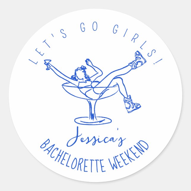 Bachelorette apres ski scribble hand drawn retro classic round sticker (Front)