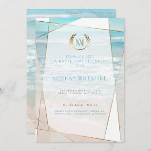 Bachelorette Bash    Modern Monogram Beach Wedding Invitation