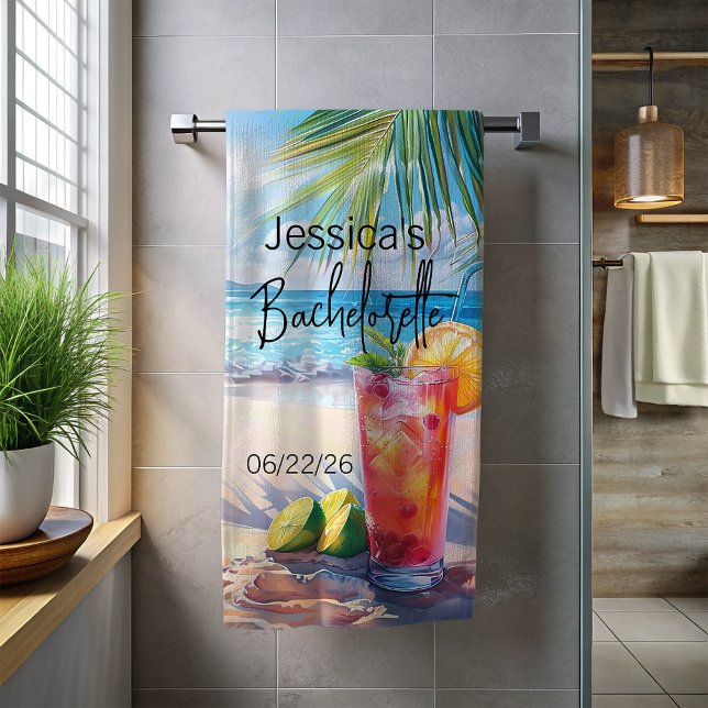 Bachelorette Beach Monogram Cocktail Seascape Beach Towel (Creator Uploaded)