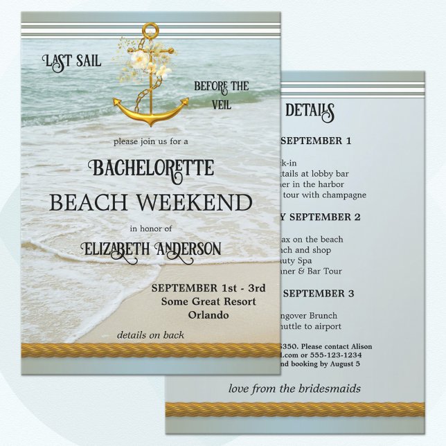 Bachelorette Beach Nautical Weekend Invitation (Creator Uploaded)