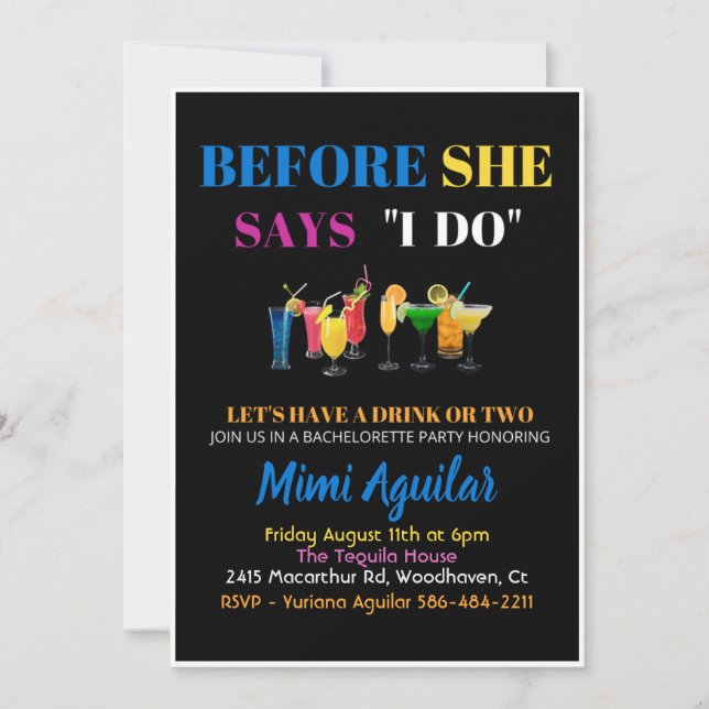 Bachelorette Before She Says I Do Invitation (Front)