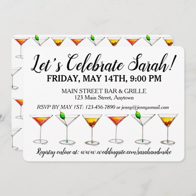 Bachelorette Birthday Party Cocktail Martini Cosmo Invitation (Front/Back)