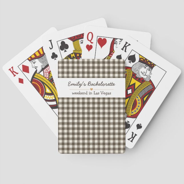 Bachelorette Black Gingham Pattern Playing Cards (Back)