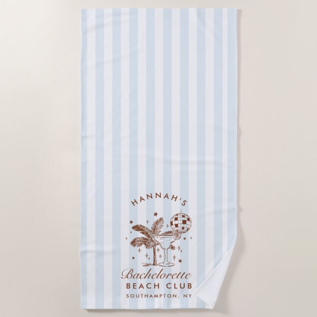 Bachelorette Blue & Brown Retro Modern Beach Towel (Front)