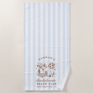 Bachelorette Blue & Brown Retro Modern Beach Towel