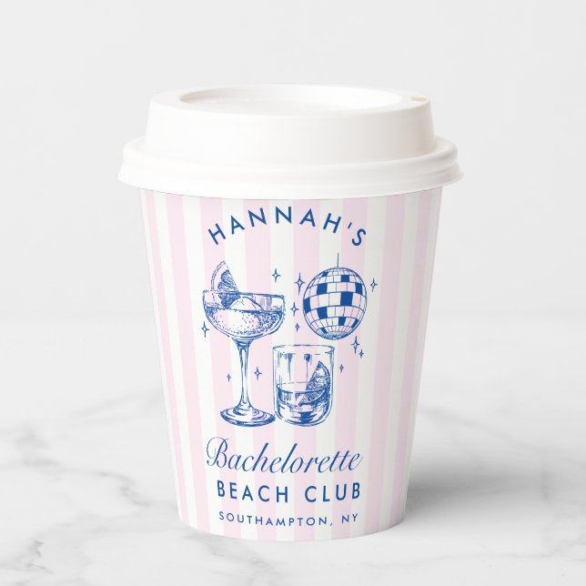 Bachelorette Blue Disco Cocktail Blue & Pink Paper Cups (Front)