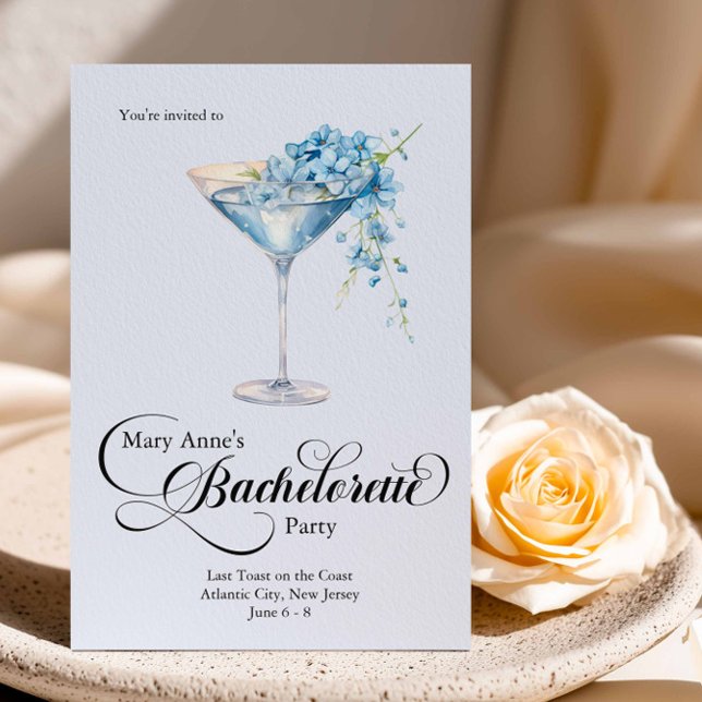 Bachelorette Blue Floral Cocktail Girls Trip Invitation (Creator Uploaded)
