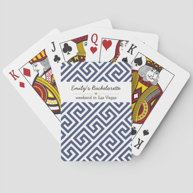 Bachelorette Blue Geometric Pattern Playing Cards (Back)
