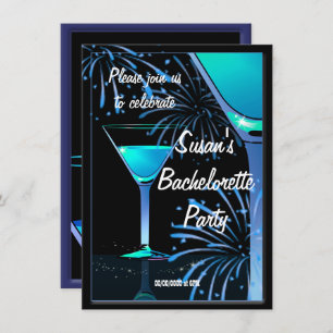 Bachelorette Blue Martini Cocktail Party Invitation