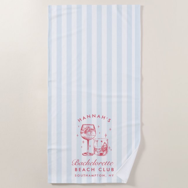 Bachelorette Blue & Red Retro Modern Beach Towel (Front)