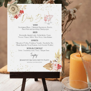 Bachelorette Boho Cocktail Gilded Drinks Menu Sign