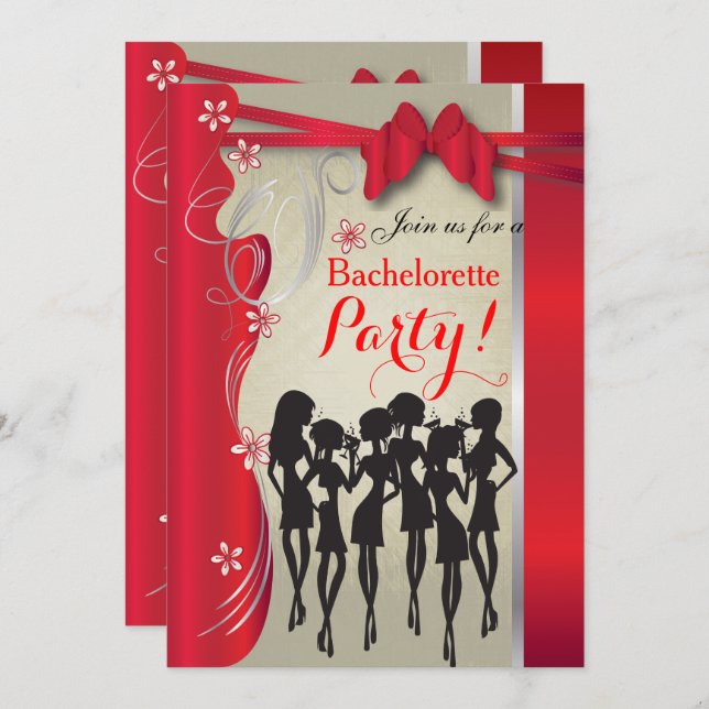 Bachelorette Bridal  Party - Deep Red Invitation (Front/Back)