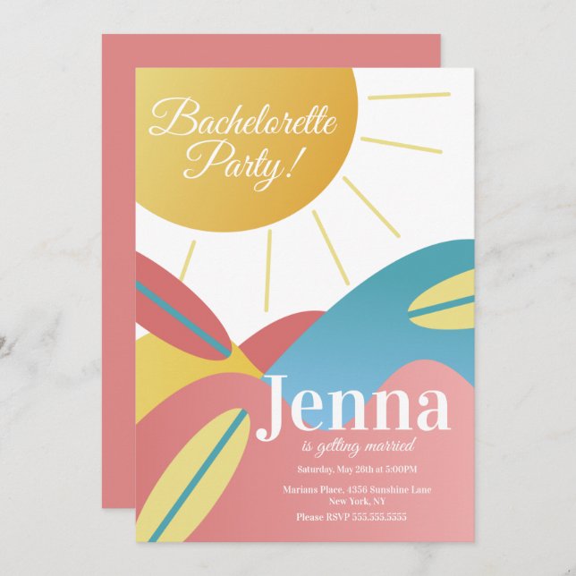 Bachelorette Bridal Shower Beach Surfing Invitation (Front/Back)