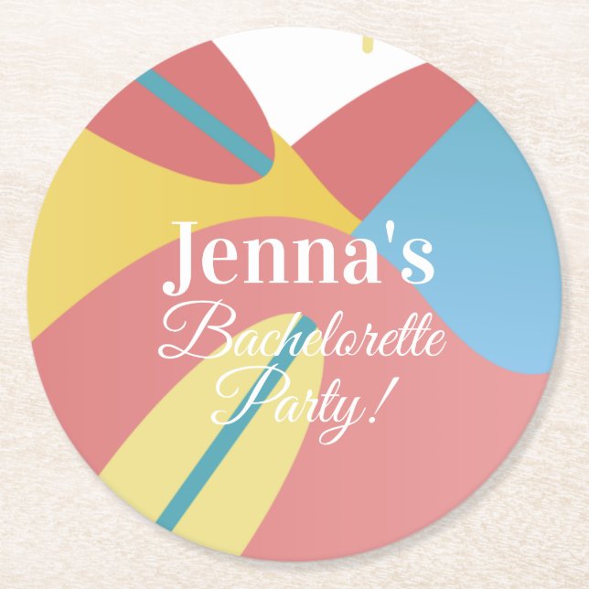 Bachelorette Bridal Shower Beach Surfing    Round Paper Coaster (Front)