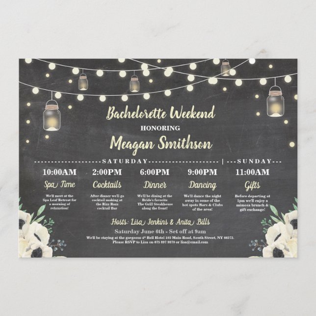 Bachelorette Bridal Shower Itinerary Fireflies Jar Program (Front)