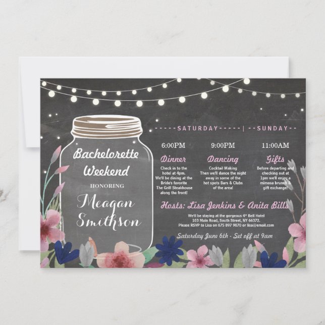 Bachelorette Bridal Shower Itinerary Jar Chalk Invitation (Front)