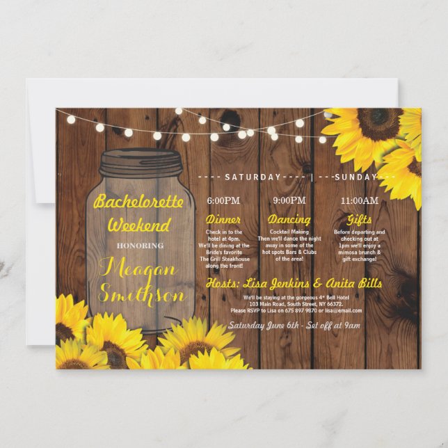 Bachelorette Bridal Shower Itinerary Jar Sunflower Invitation (Front)