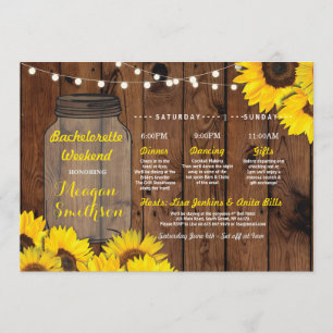 Bachelorette Bridal Shower Itinerary Jar Sunflower Invitation
