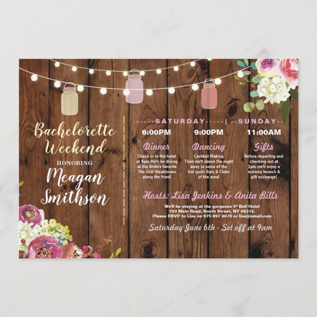 Bachelorette Bridal Shower Itinerary Jars Wood Program (Front)