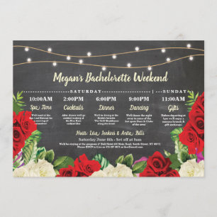 Bachelorette Bridal Shower Itinerary Red Roses Invitation