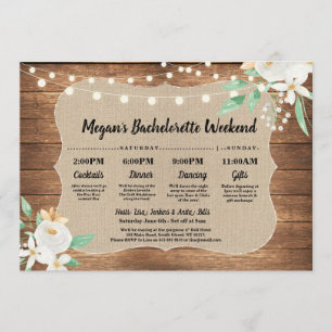 Bachelorette Bridal Shower Itinerary Wood White Program