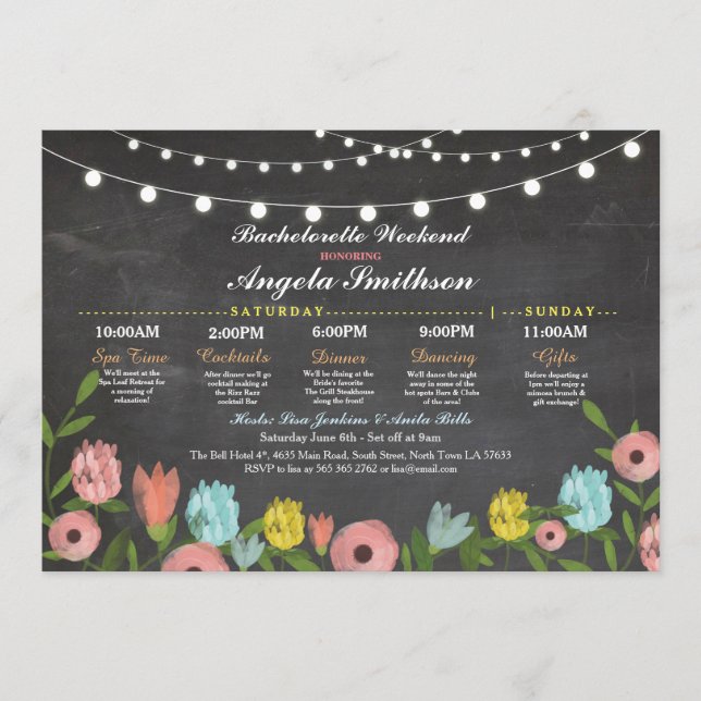 Bachelorette Bridal Shower Pink Floral Itinerary Program (Front)