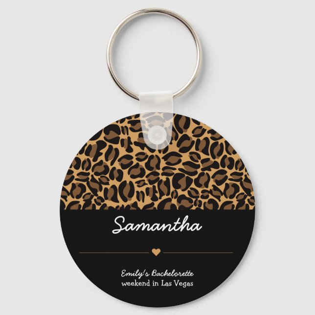 Bachelorette Bride Boujee Trendy Leopard Print  Key Ring (Front)