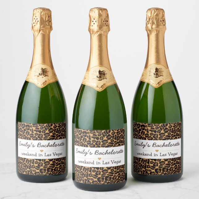 Bachelorette Bride Boujee Trendy Leopard Print  Sparkling Wine Label (Bottles)