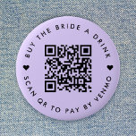 Bachelorette Buy The Bride A Drink Purple QR Code 6 Cm Round Badge<br><div class="desc">A simple custom lavender lilac pastel purple "Buy the Bride a Drink" Bachelorette Party QR code round button pin in a modern minimalist style with a cute heart detail. The template can be easily updated with your QR code and custom text, eg. scan QR to pay by Venmo. #bachelorette #buythebrideadrink...</div>