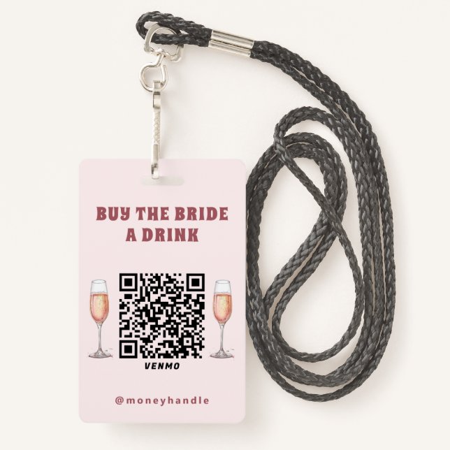 Bachelorette Buy The Bride A Drink QR-Code ID Badge (Back with Lanyard)