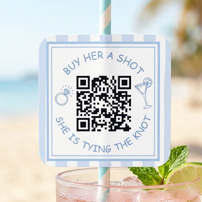 Bachelorette Buy the Bride a Drink QR Code Party Square Sticker (Creator Uploaded)