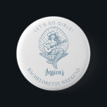 Bachelorette coastal cowgirl beach bach 6 cm round badge<br><div class="desc">Bachelorette weekend party button,  personalised with your name,  featuring a woman in a coastal cowgirl theme. Great for your bachelorette at the beach.</div>