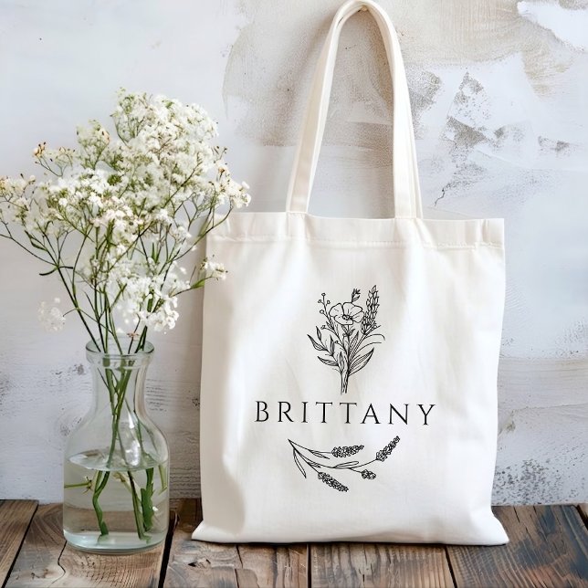 Bachelorette | Custom Name Rustic Floral Wedding Tote Bag (Mother’s Day & gift for mom & grandma, Teacher appreciation & student gift, Bridesmaid proposal gift)