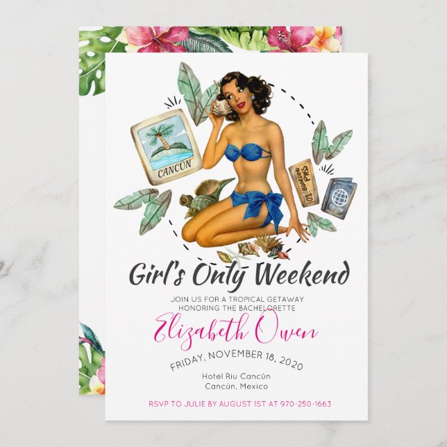 Bachelorette Destination Bikini Beach Bridal Bash Invitation (Front/Back)