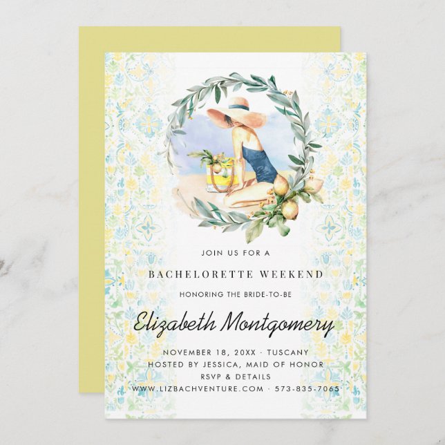 Bachelorette Destination Mediterranean Citrus Invitation (Front/Back)