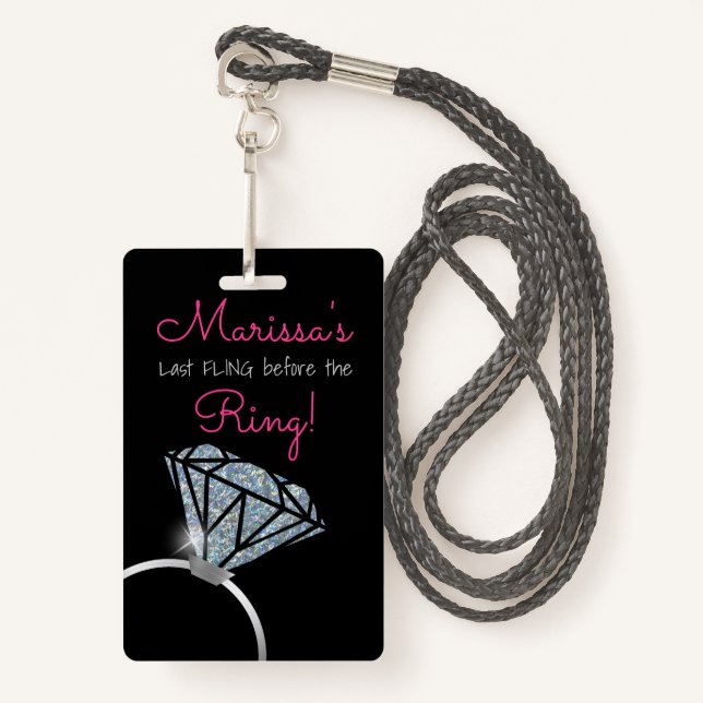 Bachelorette, Diamond ring, Party Pass, VIP ID Badge (Front with Lanyard)
