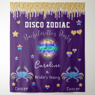 Bachelorette Disco Zodiac Gold Glitter & Cancer Tapestry