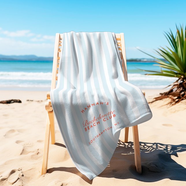 Bachelorette Dusty Blue & Red Retro Modern  Beach Towel (Bachelorette Blue & Red Retro Modern Beach Towel)