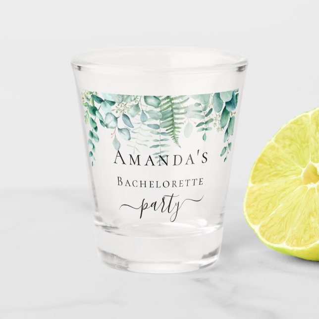 Bachelorette eucalyptus greenery ferns woodland shot glass (Front)