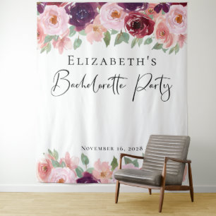 Bachelorette Floral Watercolor Burgundy Blush Tapestry