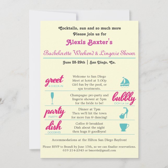 Bachelorette Getaway Invitation (Front)
